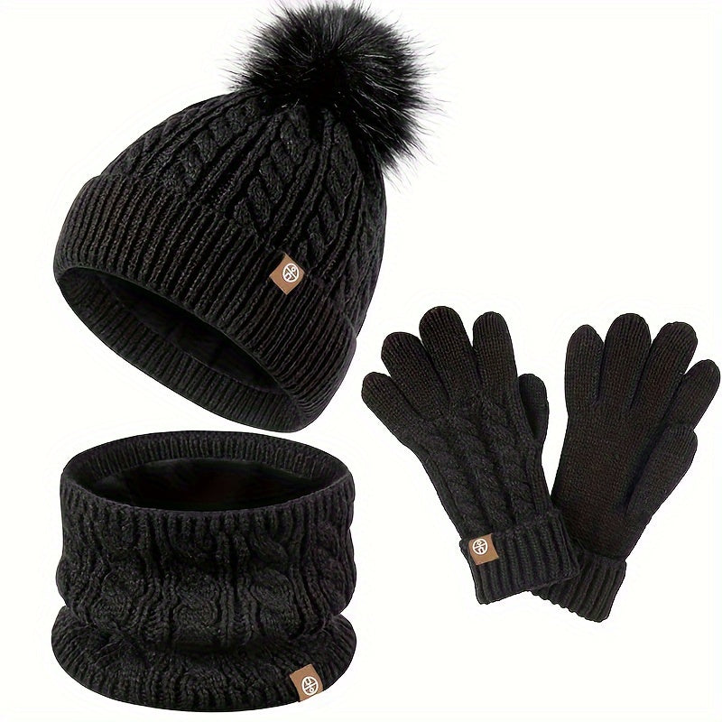 3-teiliges Winterset für Damen mit Mütze, Schal und Handschuhen