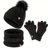 3-teiliges Winterset für Damen mit Mütze, Schal und Handschuhen