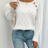 Lina - Langärmeliger Pullover Mit Zopfmuster, Lässiger Pullover Mit Rundhalsausschnitt
