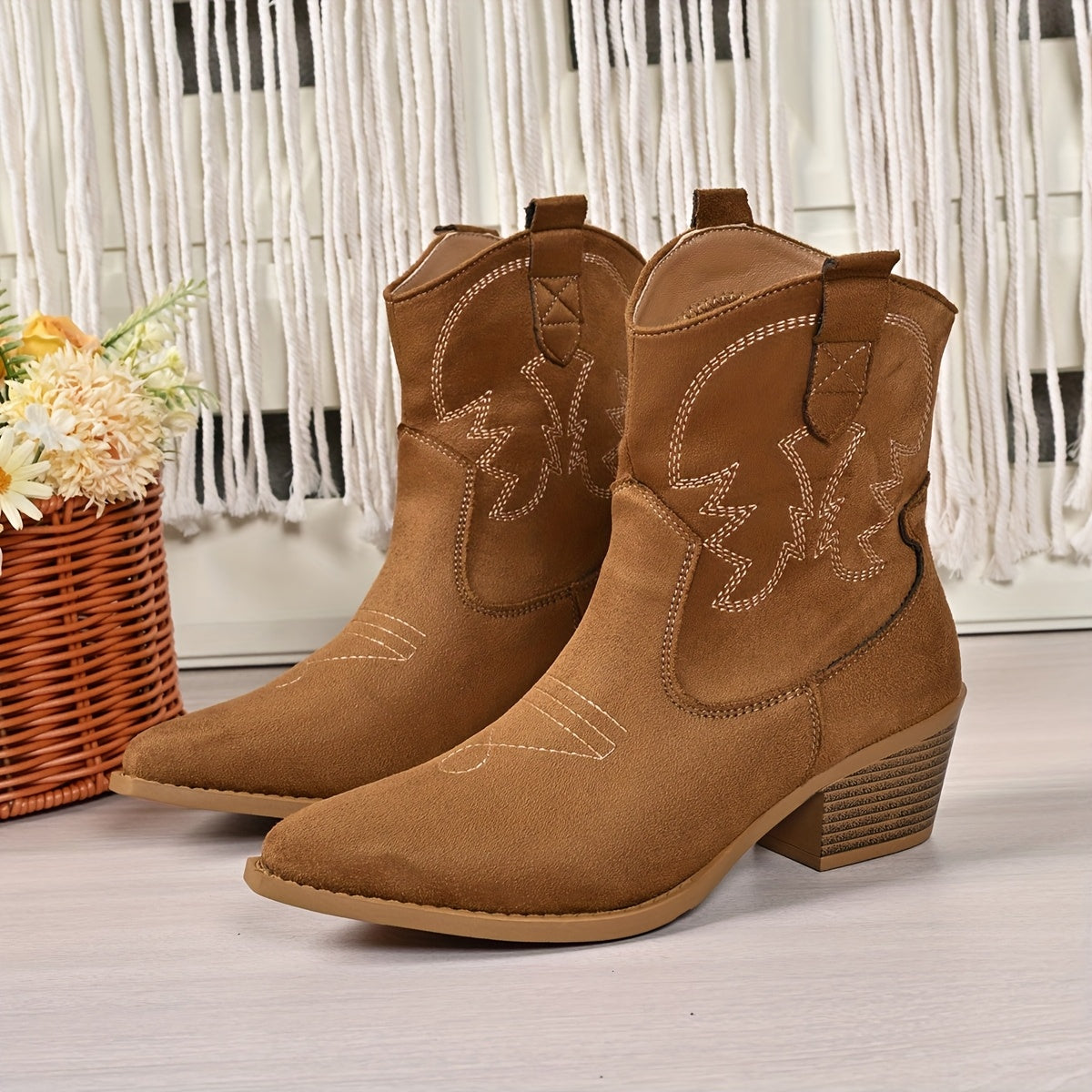Fable | Damen Westernstiefel für breite Waden mit Stickerei