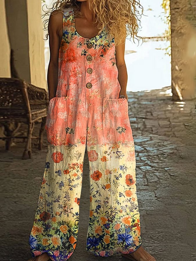 Hilary™ - Schicker Vintage Lockere Blumenoverall