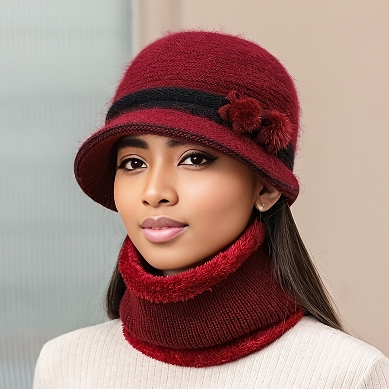 Gestricktes Winterset für Damen mit Mütze, Schal und Handschuhen
