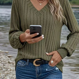 Joan™ - Stilvolles Ripp-V-Ausschnitt Sweatshirt
