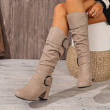 Hedvig | Damen kniehohe Stiefel in Slouch-Optik mit Doppelschnalle