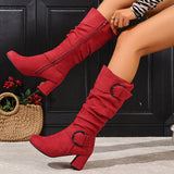 Hedvig | Damen kniehohe Stiefel in Slouch-Optik mit Doppelschnalle