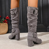 Hedvig | Damen kniehohe Stiefel in Slouch-Optik mit Doppelschnalle