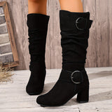 Hedvig | Damen kniehohe Stiefel in Slouch-Optik mit Doppelschnalle