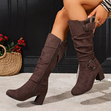 Hedvig | Damen kniehohe Stiefel in Slouch-Optik mit Doppelschnalle