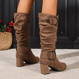 Hedvig | Damen kniehohe Stiefel in Slouch-Optik mit Doppelschnalle