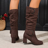 Hedvig | Damen kniehohe Stiefel in Slouch-Optik mit Doppelschnalle