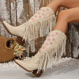 Beverley | Damen Westernstiefel mit weitem Schaft und Fransen