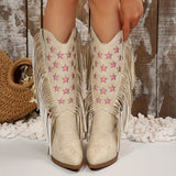 Beverley | Damen Westernstiefel mit weitem Schaft und Fransen