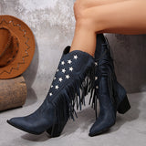 Beverley | Damen Westernstiefel mit weitem Schaft und Fransen