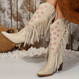 Beverley | Damen Westernstiefel mit weitem Schaft und Fransen