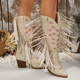 Beverley | Damen Westernstiefel mit weitem Schaft und Fransen