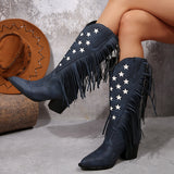Beverley | Damen Westernstiefel mit weitem Schaft und Fransen