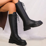 Ianthe | Damen kniehohe Schnürstiefel mit Plateausohle