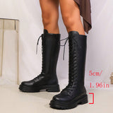 Ianthe | Damen kniehohe Schnürstiefel mit Plateausohle
