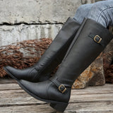 Calixta | Damen kniehohe Stiefel mit Doppelschnallen