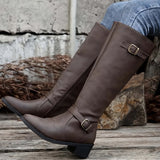 Calixta | Damen kniehohe Stiefel mit Doppelschnallen