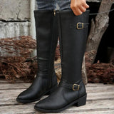 Calixta | Damen kniehohe Stiefel mit Doppelschnallen