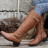 Calixta | Damen kniehohe Stiefel mit Doppelschnallen