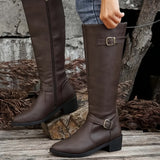 Calixta | Damen kniehohe Stiefel mit Doppelschnallen
