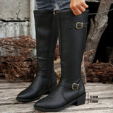 Calixta | Damen kniehohe Stiefel mit Doppelschnallen