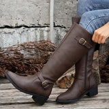 Calixta | Damen kniehohe Stiefel mit Doppelschnallen