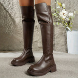 Maelyn | Damen flache Overknee-Stiefel mit Seitenreißverschluss