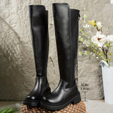 Maelyn | Damen flache Overknee-Stiefel mit Seitenreißverschluss