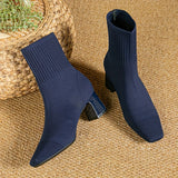 Kindra | Damen Strick-Stiefelette mit Blockabsatz und eckiger Zehenform