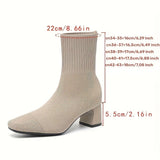 Kindra | Damen Strick-Stiefelette mit Blockabsatz und eckiger Zehenform