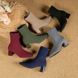 Kindra | Damen Strick-Stiefelette mit Blockabsatz und eckiger Zehenform
