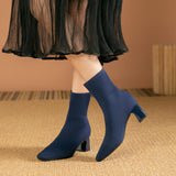 Kindra | Damen Strick-Stiefelette mit Blockabsatz und eckiger Zehenform