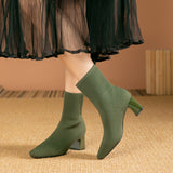 Kindra | Damen Strick-Stiefelette mit Blockabsatz und eckiger Zehenform