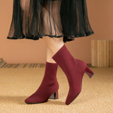 Kindra | Damen Strick-Stiefelette mit Blockabsatz und eckiger Zehenform