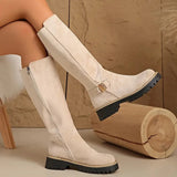 Bertine | Damen kniehohe Stiefel mit Schnallendetail und Profilsohle