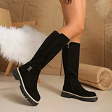 Bertine | Damen kniehohe Stiefel mit Schnallendetail und Profilsohle