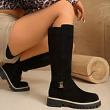 Bertine | Damen kniehohe Stiefel mit Schnallendetail und Profilsohle