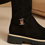 Bertine | Damen kniehohe Stiefel mit Schnallendetail und Profilsohle