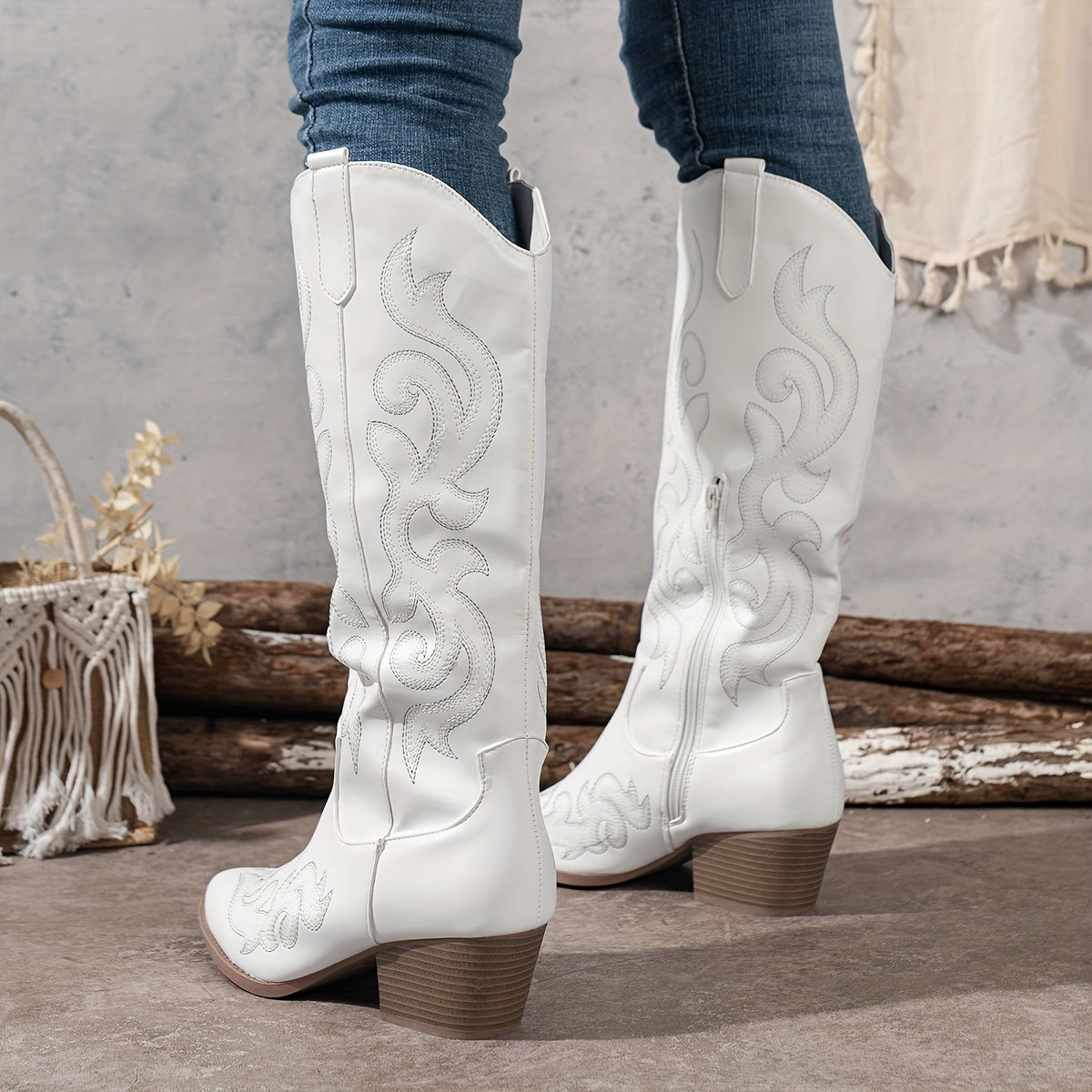 Brecken | Damen Westernstiefel mit weitem Schaft und Reißverschluss