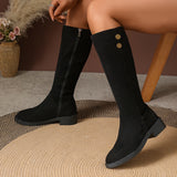 Halcyon | Damen kniehohe Stiefel mit goldfarbenen Knopfakzenten