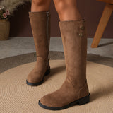 Halcyon | Damen kniehohe Stiefel mit goldfarbenen Knopfakzenten