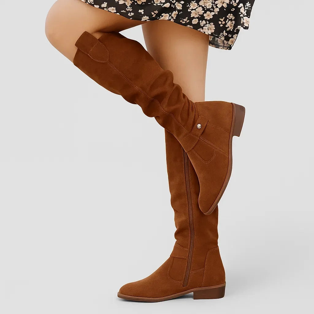 Ailsa | Damen kniehohe Schlupfstiefel mit Ziehlasche