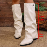 Odette | Damen kniehohe Schlupfstiefel mit spitzer Kappe und Metalldetail