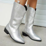 Brenley | Damen Westernstiefel mit weitem Schaft und Stickerei