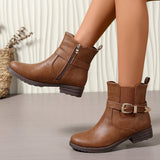 Jemima | Damen Chelsea-Stiefelette mit Westernschnalle und Blockabsatz