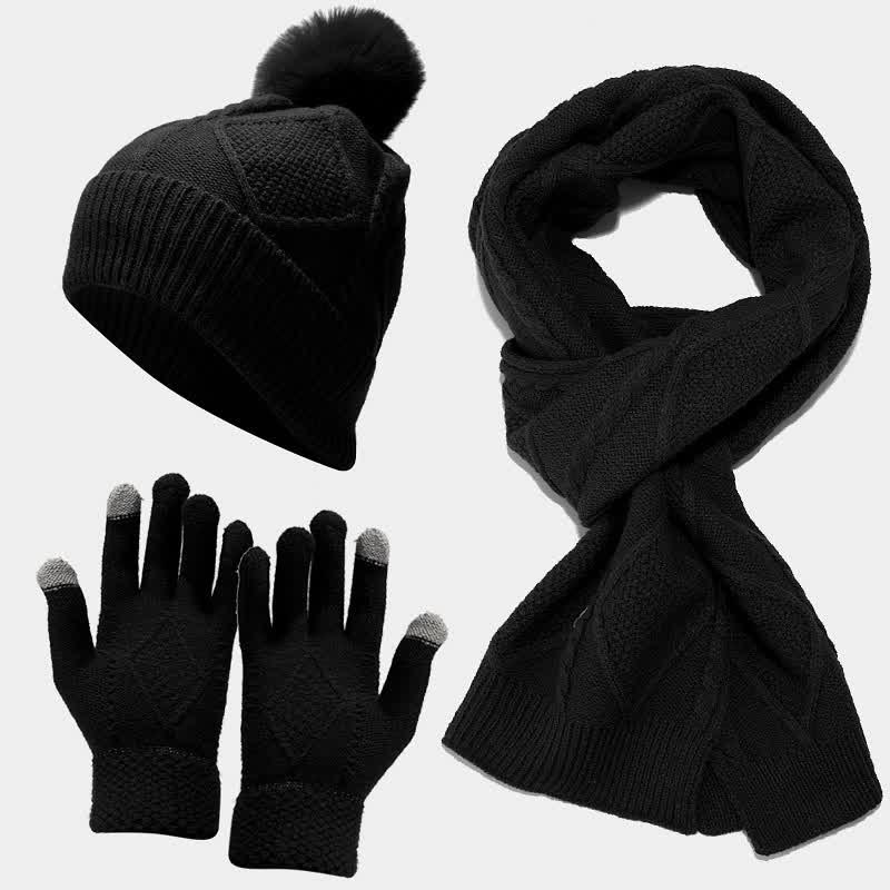 Damen Strickset mit Mütze, Schal und Handschuhen