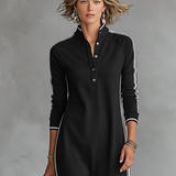 Minimalistisches Sweatshirtkleid für Damen mit weißem Kragen und Knopfleiste